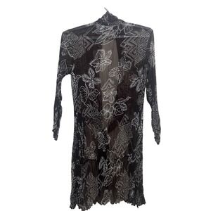 Chicos Brown Floral Print Sheer Pleated Duster Kimono Cardigan Size‎ 3